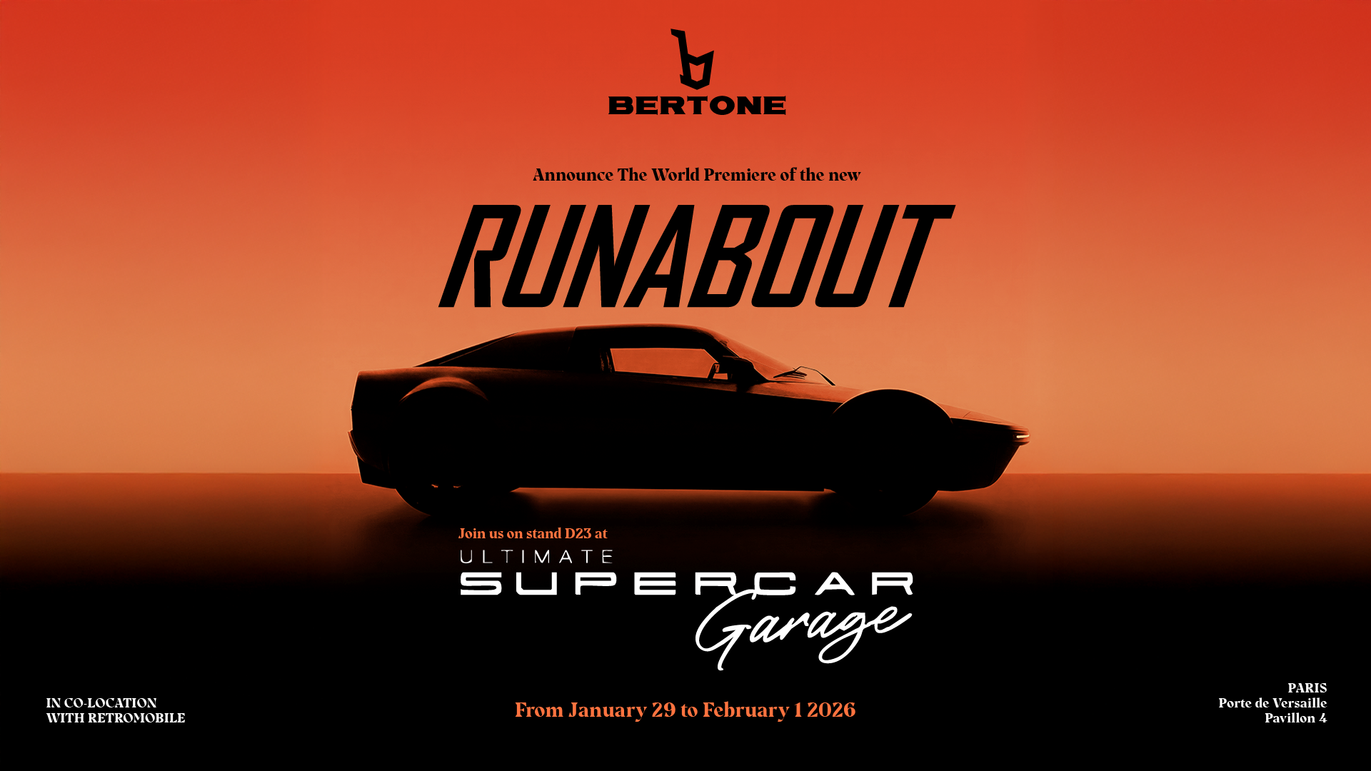 Bertone to Debut the New Runabout at Rétromobile 2026